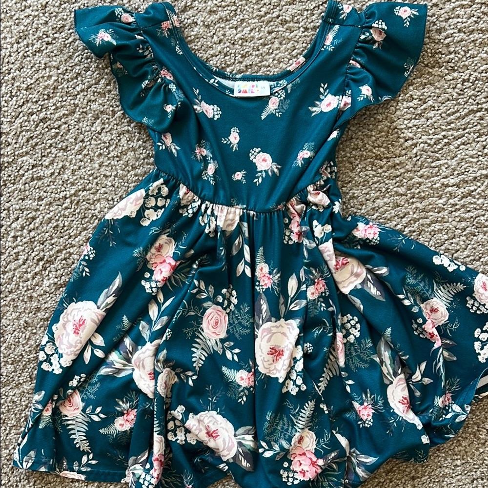 Dot Dot Smile Green and Blue Pleated Ruffled Sundress